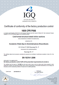 Racconigi - Certificato controllo produzione - Immagine EN